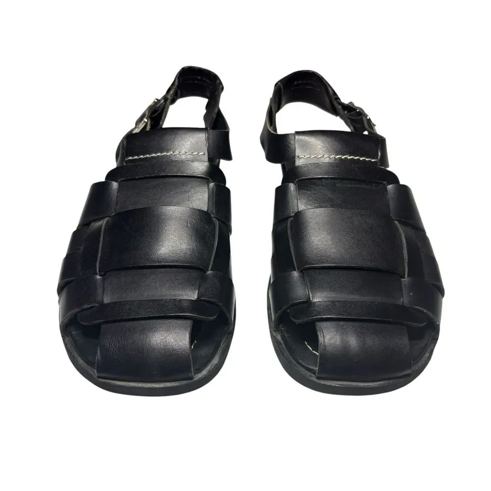Mezlan Fisherman’s Sandals Leather Shoes Black Men’s Sz 7.5 Summer Made In Spain